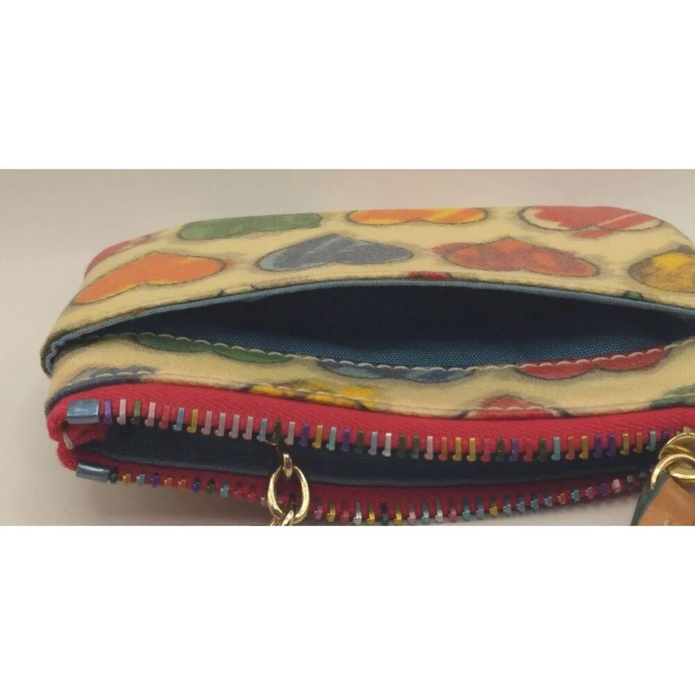 Dooney And Bourke Coin Purse Rainbow Zipper Wallet With Key Ring Hearts